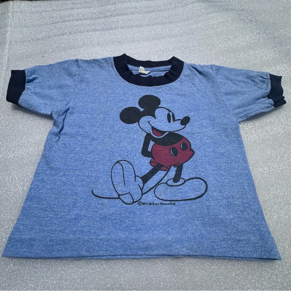 Walt Disney  productions vtg Mickey Mouse heather Blue Kids Tee size M (6-8 )